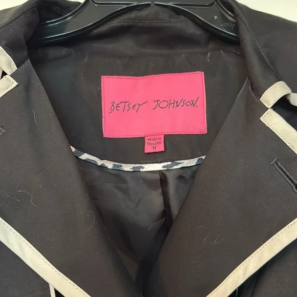 Betsey Johnson Black Trench Coat with Cream Accents - Picture 2 of 7